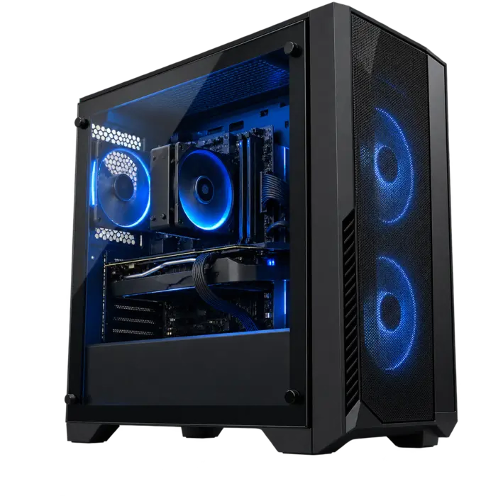 PC gaming compacto La Primera con iluminación azul